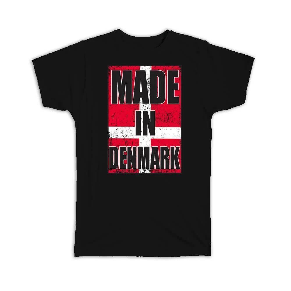 Gift T-Shirt : Made In Denmark Flag Retro Artistic Danish Expat Country S