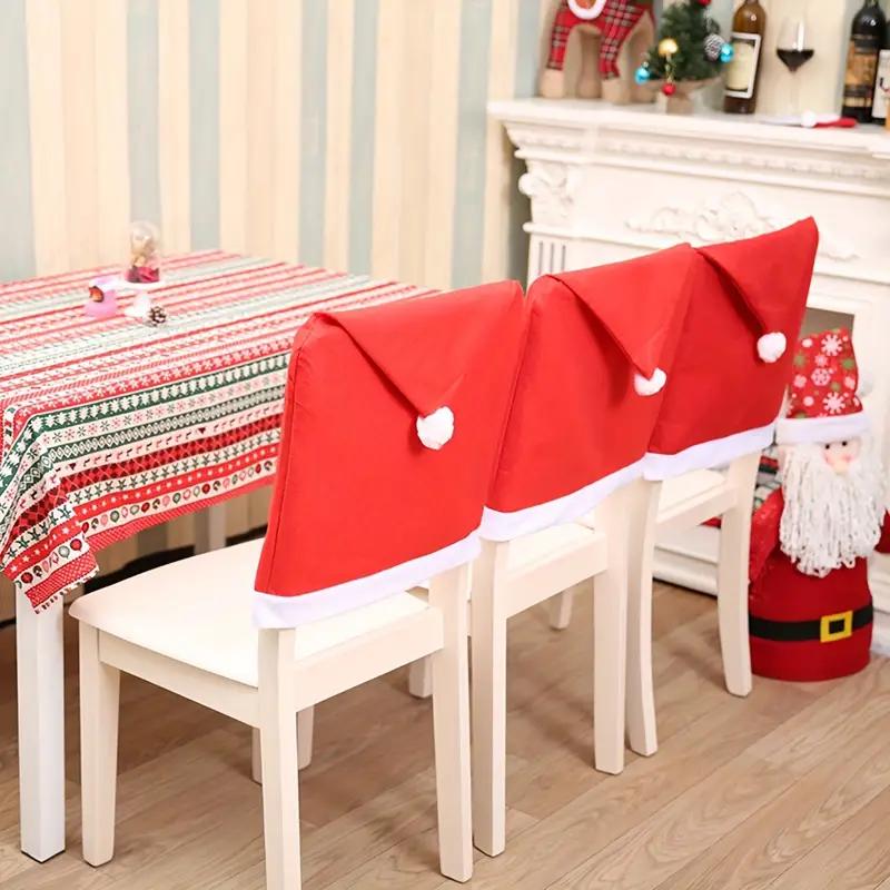1-20PCS Christmas Chair Covers Red Polyester Dining Chair Decor with Santa Hat Back Covers, Holiday Table Setting Party Supplies