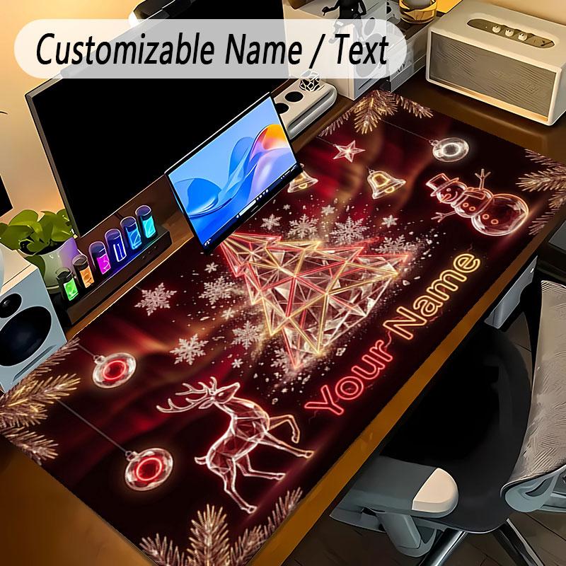Christmas Theme Personalized Mouse Pad Custom Name Text Non Slip Desk Pad For Laptop Office Desktop