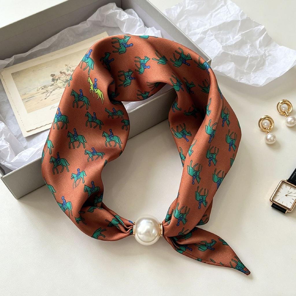 Scarf Estivo Sottile in Seta con Perle Magnetiche per Donna, Scarf Pigro per Ragazze, Catena per Clavicola Dolce Elegante, Sciarpe per il Collo