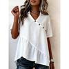 2026 New Elegant Simple V-neck Women's Short Sleeve Solid Color Casual Loose Top