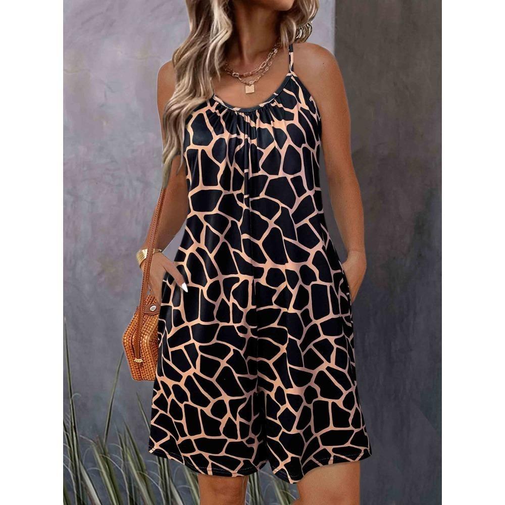

Женский летний свободный комбинезон с леопардовым принтом на тонких бретельках, повседневный короткий комбинезон S