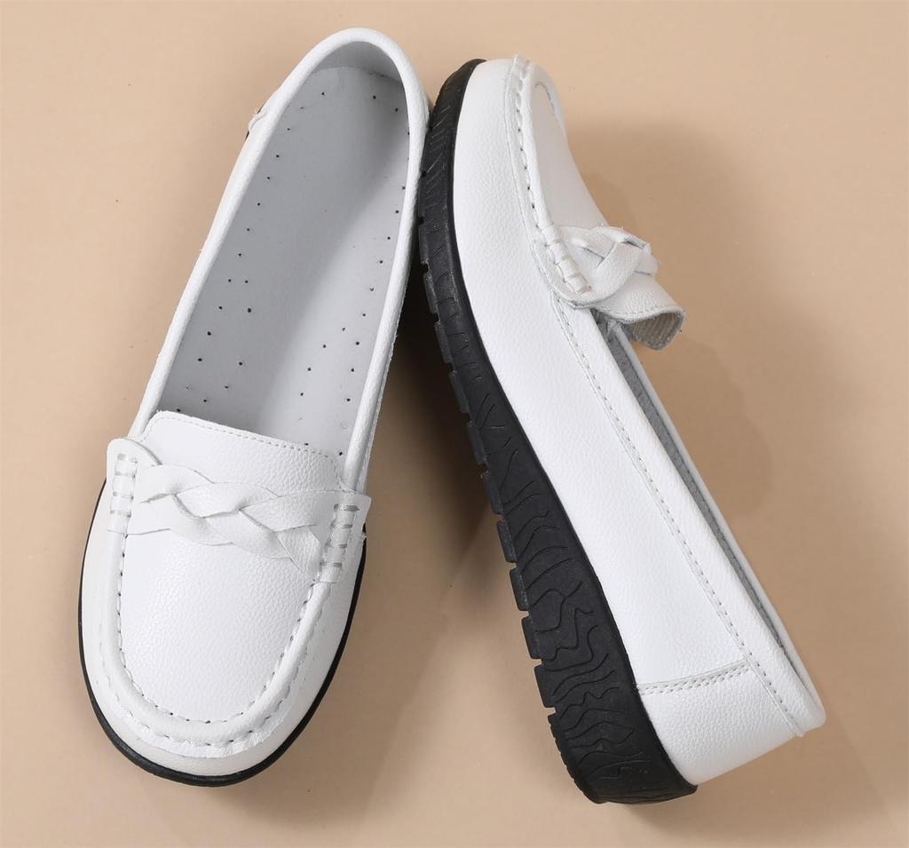 WUIWUIYU Nurse Comfortable and Perfect for Commuting and Standing Size Women's Slip-On Loafers, Shoes, Flats, Fatigue-Reducing, Work, White, 23.5cm