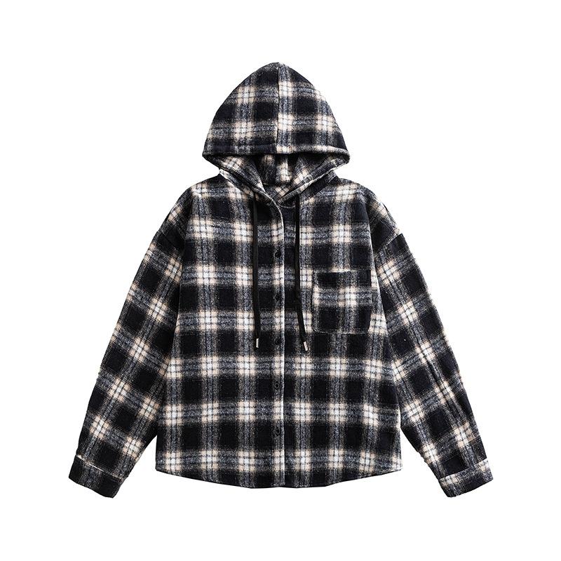 New Men's Hooded Plaid Shirt Loose Jacket for Men and Women Versatile Plaid Jacket for Men and Women