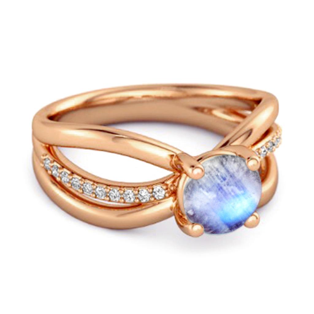 Moonstone Infinity Pave Split Band Ring - 925 Sterling Silver Rose Gold Vermeil