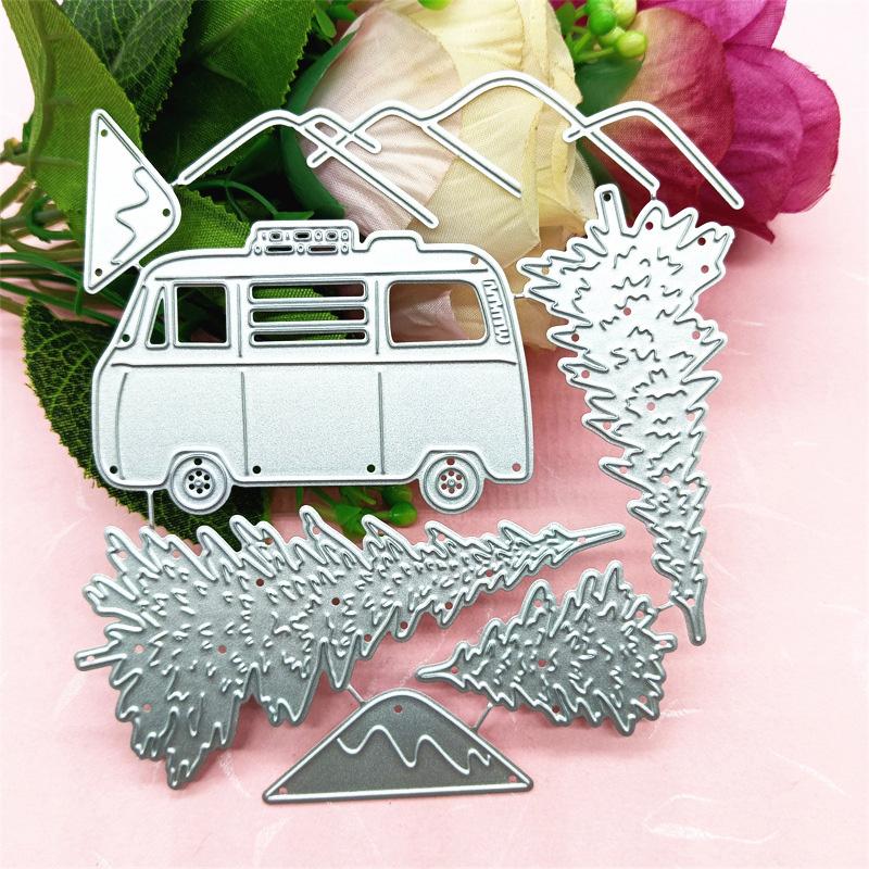 Snow Mountain Trees and Small Bus Design Style Scrapbooking Dies Metal Craft Die Cut Embossing Card Making