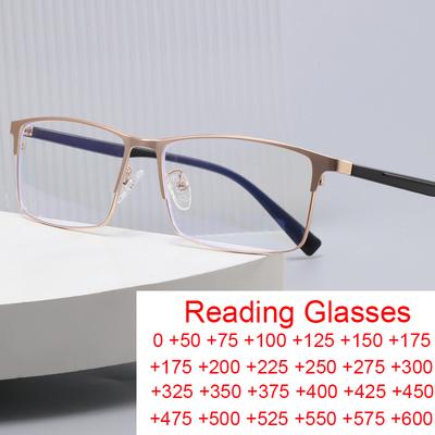 Men's Half-frame Business Reading Glasses Anti-blue Light Anti-Fatigue Titanium Metal Frame Presbyopia Glasses Clear Lenses
