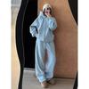 Women's Fleece-Lined Cotton Tracksuit: Hooded Sweatshirt & Loose Pants Two-Piece Set for Autumn/Winter Casual Wear.