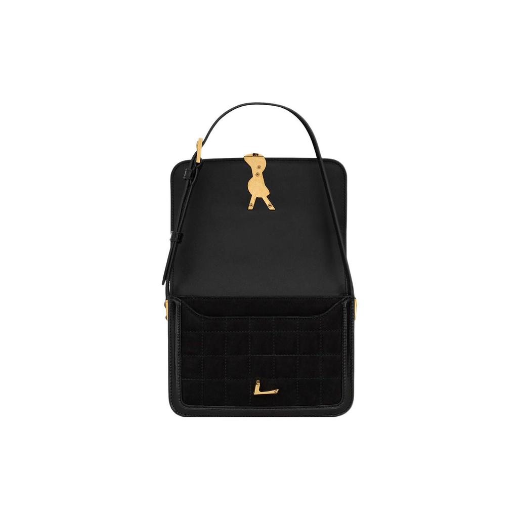 Saint Laurent Logo Plaque Quilted Shoulder Bag Black Women Shoulder_bags 739139-AABR9-1000