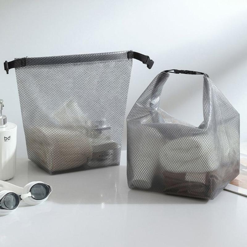 Waterproof Cosmetic Storage Bag Large Capacity Fitness Clothing Swimming Handbag Portable Shopping Travel Buckle Type Mesh Bags