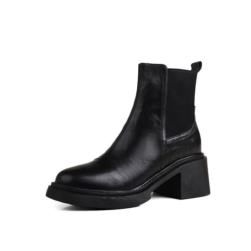 Chic Is Very Good-Looking~ Small Thick-Soled Thick-Heeled Round-Headed Martin Boots Women'S High-Heeled Thin Versatile Chelsea Short Boots