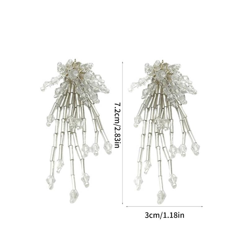 Elegant Dangle Earrings With Glittering Beaded Tassels Sensitive Skin Friendly Alloy Jewelry For Daily Wear