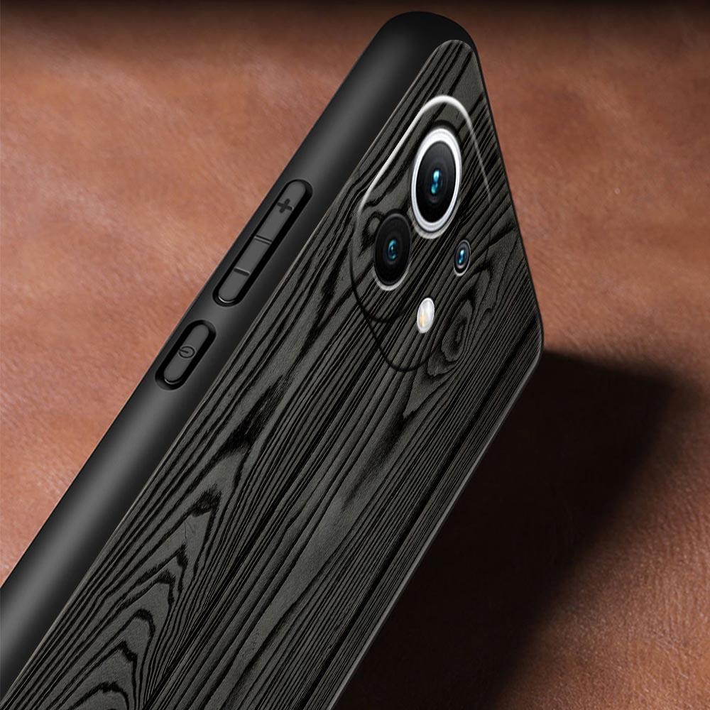 Carved Wood Phone Case For Xiaomi Poco X3 NFC M3 M4 F4 X4 Pro 5G F3 GT Mi 12 11T 10 9T 10T Lite 11 Ultra Silicon Black Cover