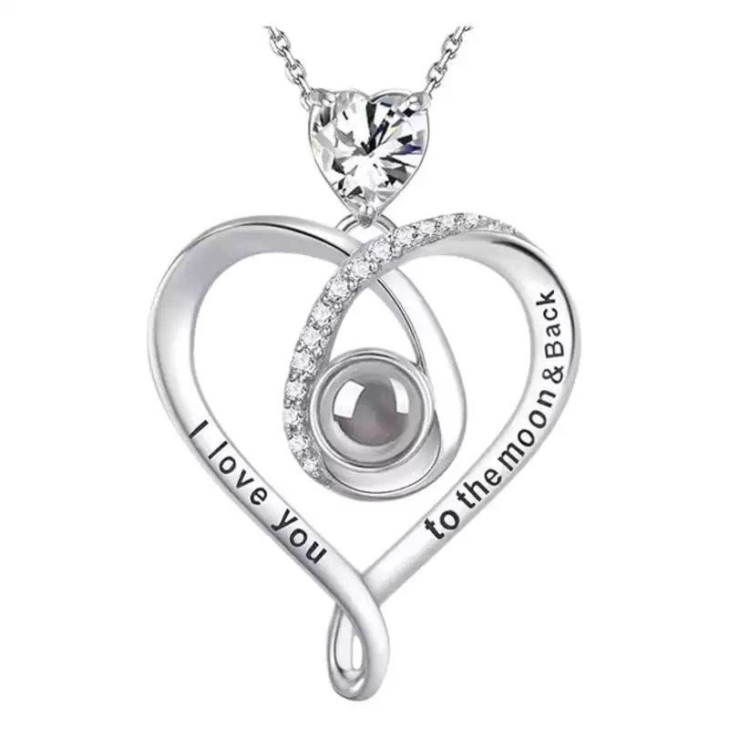 

520 Valentine Gift 100 Languages I Love You Projection Necklace Heart Pendant Romantic Jewelry Accessory For Women платиновый