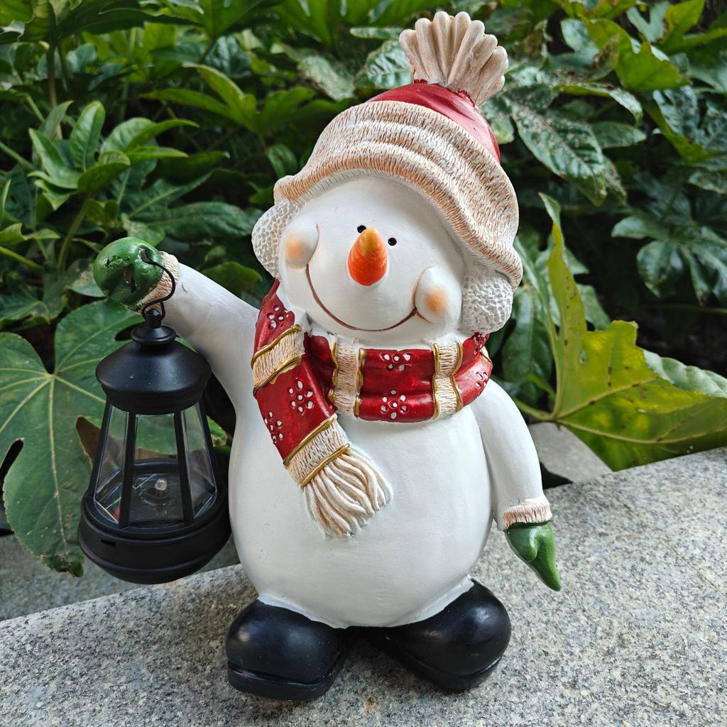 Solar-Powered Snowman Lantern - Outdoor Christmas Resin Ornament