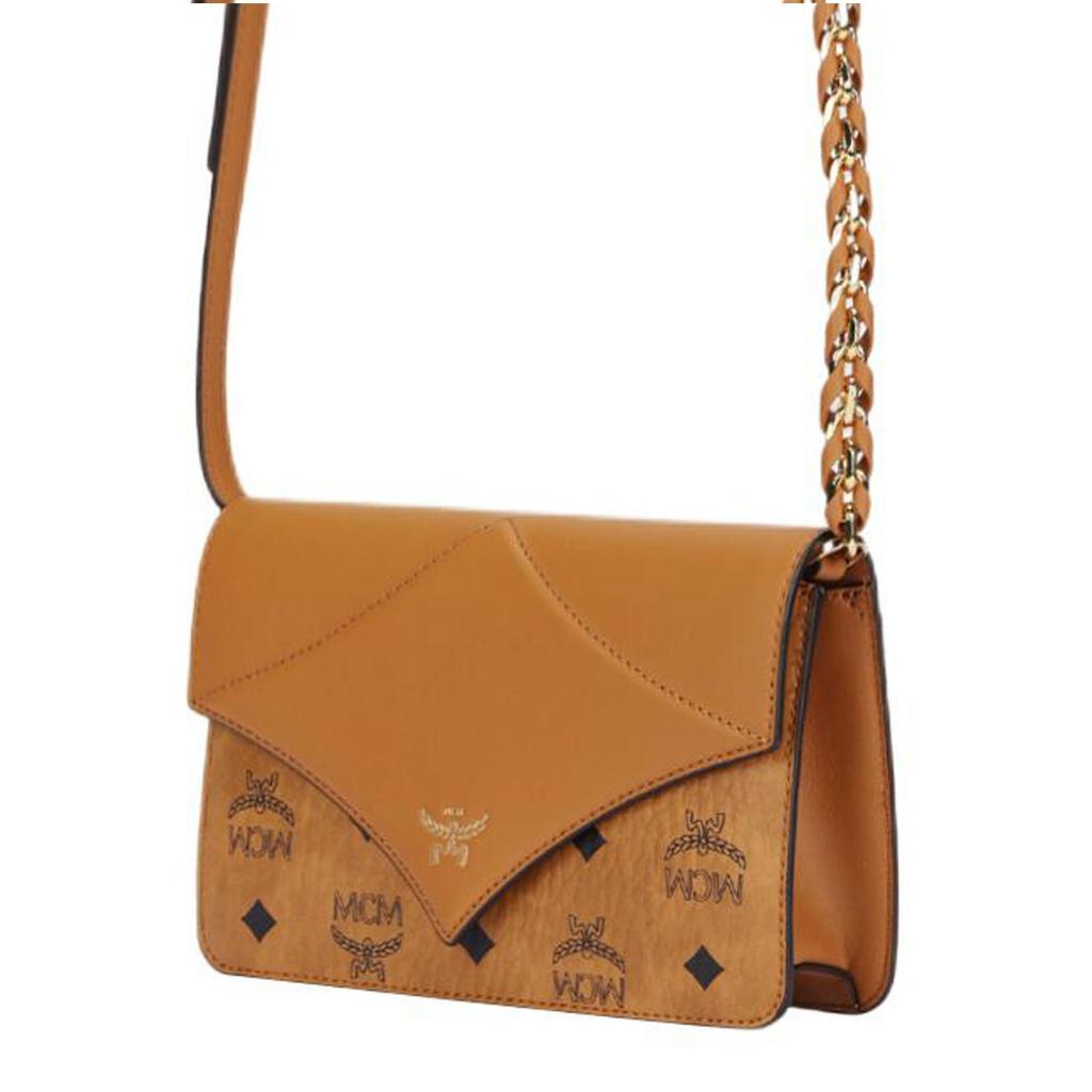 MCM Cognac Visetos Leder Umschlagtasche mit Kette als Crossbody-Tasche mit goldenen Beschlägen für den täglichen Gebrauch