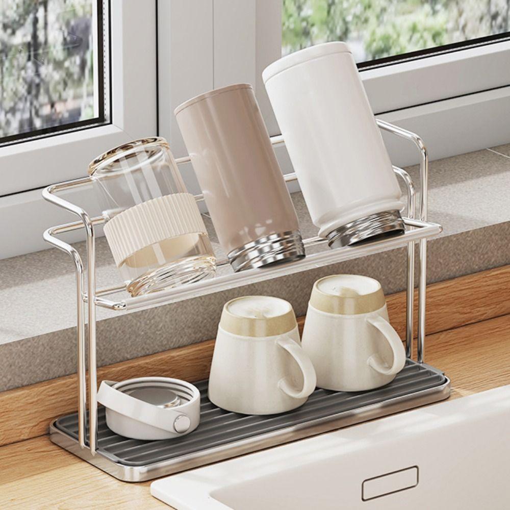 with Drain Tray Bottle Drying Rack Slanted Design Cup Organizer Cup Storage Rack  Kitchen Table