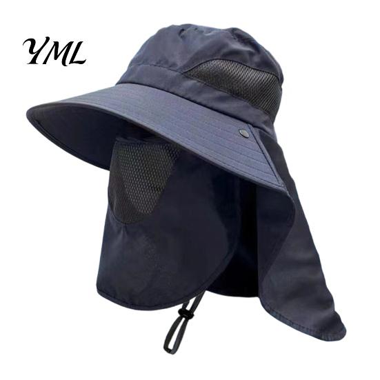 Breathable Mesh Face Mask Hat Sun Hats for Men, UV Protection Fishing with Neck Flap & Mask, Full Coverage Wide Brim Bucket Hat, Foldable Summer