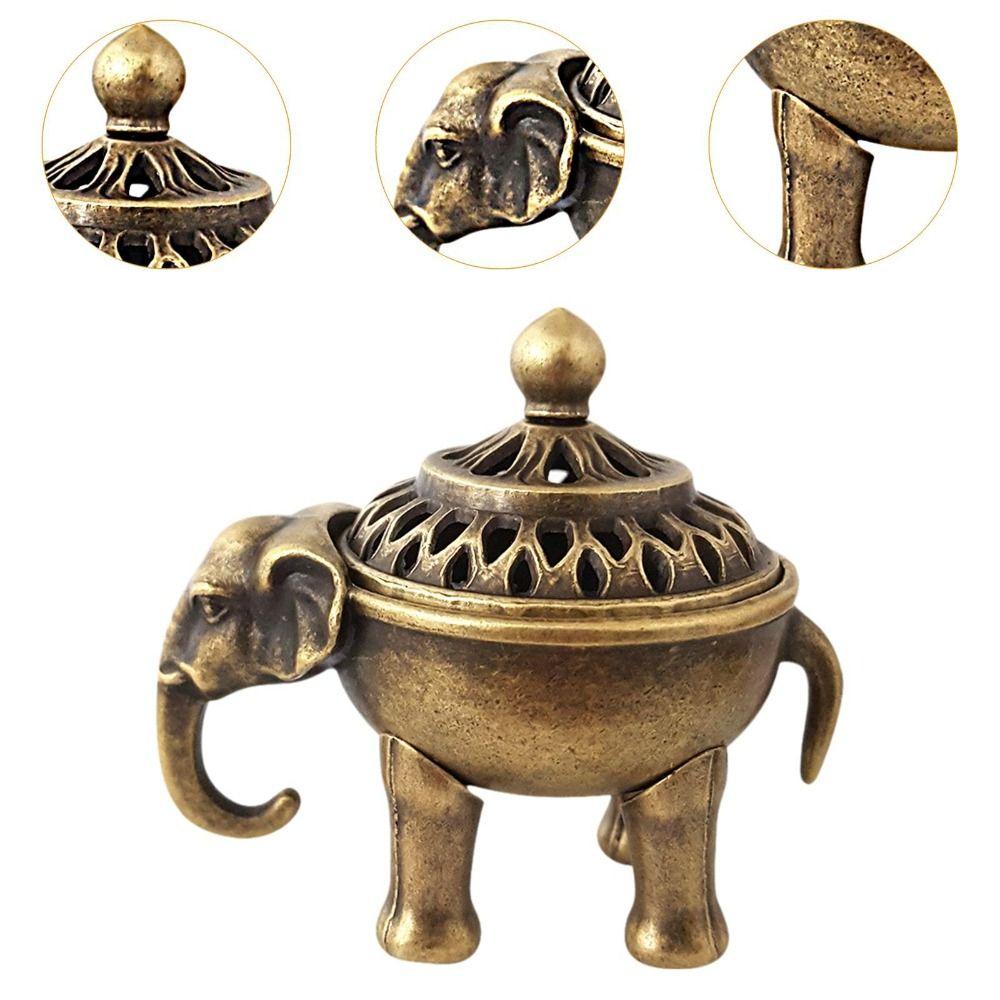 Vintage Alloy Sandalwood Incense Burner Hollow Out Year of the Horse Lotus Incense Censer Mini Elephant Lucky Three Legged Stove