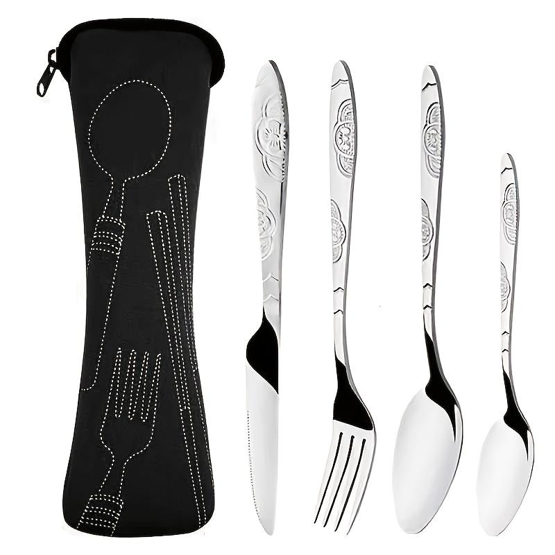 4Portable Cutlery Set of Knife Fork and Spoon 410Stainless Steel Is Sturdy and Durable The Vintage Print Design Features Unique