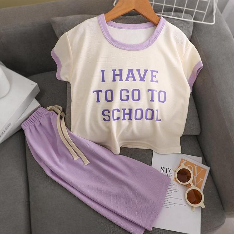 

Детский комплект из 2 предметов, брюки с коротким рукавом, летняя дышащая вафельная ткань, классная летняя одежда для мальчиков и девочек, повседневная одежда для игр 80 фиолетовый