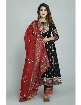 Damen Anarkali Rayon Kurta Hose Dupatta Set Indisches Bollywood Top Tunika Kurti Designer