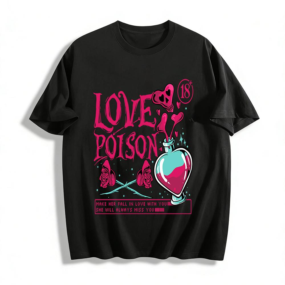 Love Poison Graphic Tee Heart Potion Rose Print 18 Plus Casual Top Pure cotton T-shirt XXS