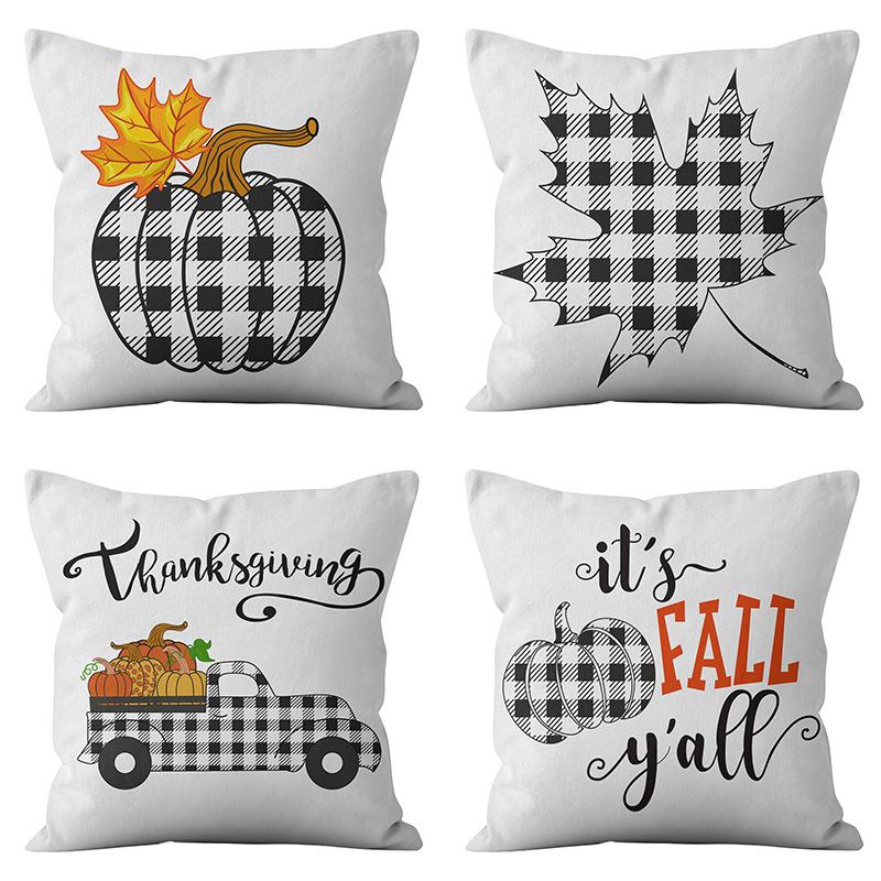 New Thanksgiving Pumpkin Plaid Pillow Cover Holiday Home Decoration Cushion Cushion Cover Home