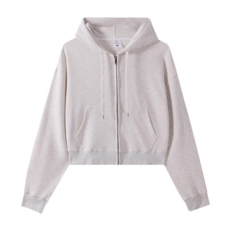 Spring and Autumn New Women's Zipper Top Big Terry Solid Color Cardigan Sweatshirt