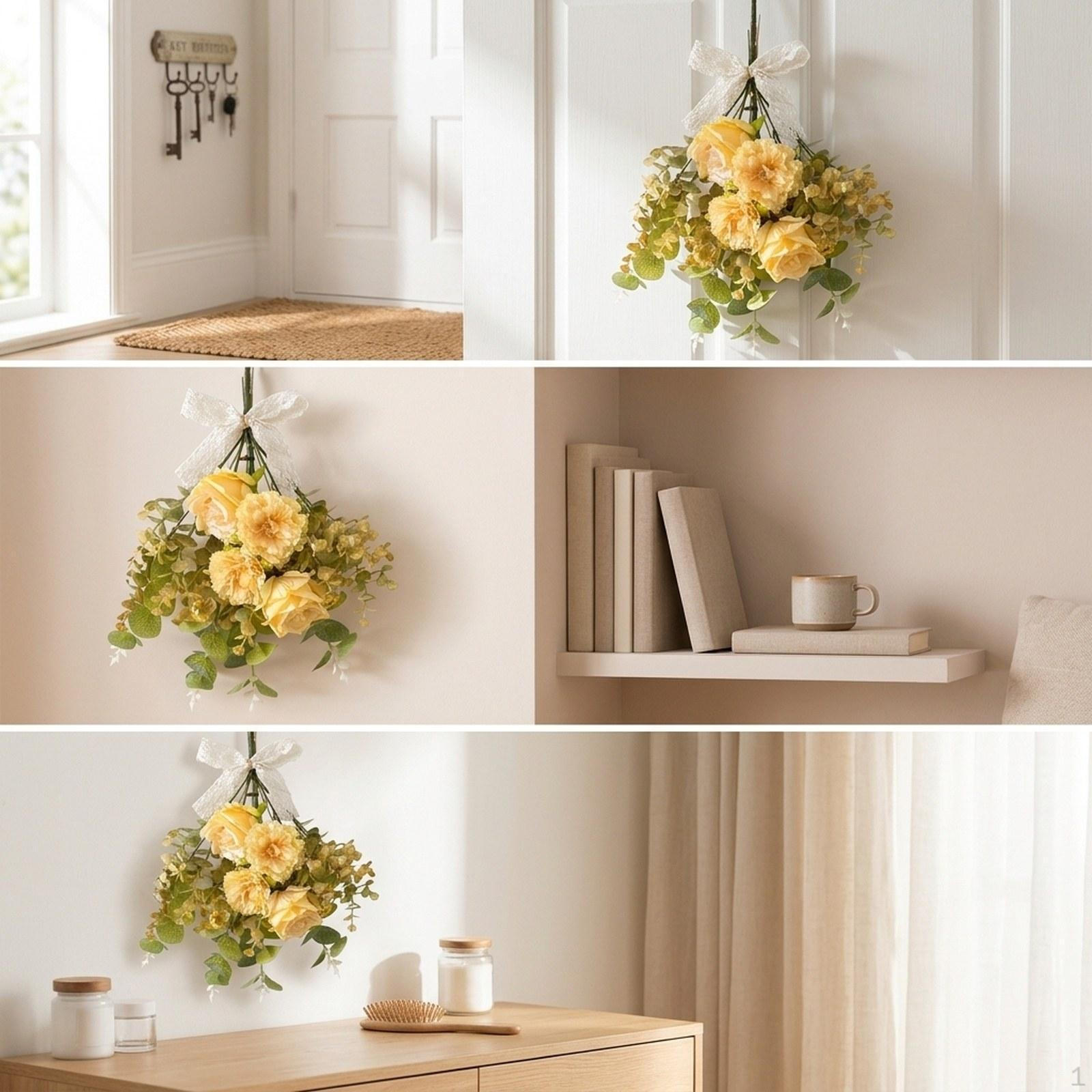 Fake Dried Bouquet Wall Hanging Artificial Flowers for Home House Decoration Yellow