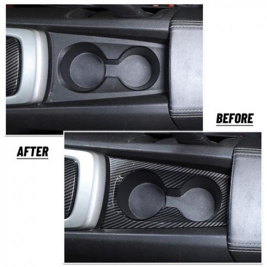 Water Cup Holder Decor Cover Panel Sticker Carbon Fiber For Chevy Camaro 2010-15