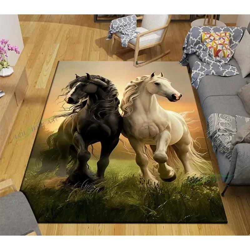 3D Fashion Exquisite Painted Galloping Horse Design Anti-Slip Area Rug for Living Room Kids' Bedroom Mat Large Decorative Carpet