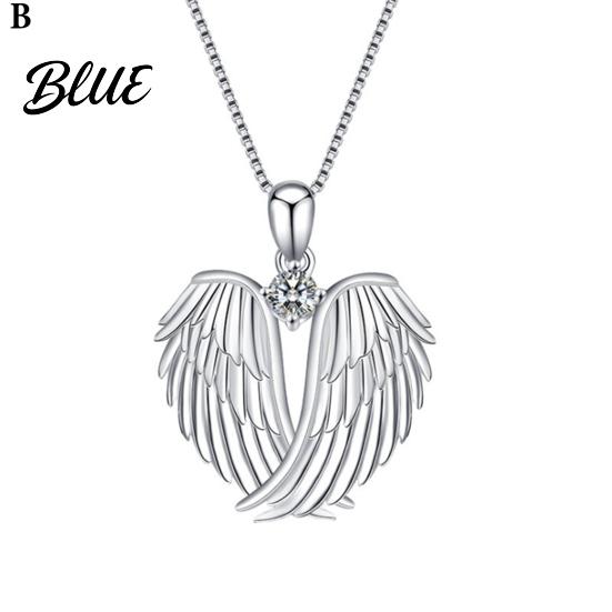Angelic Charm Necklace Angel Wings Rhinestone Hug Guardian Pendant Blessings