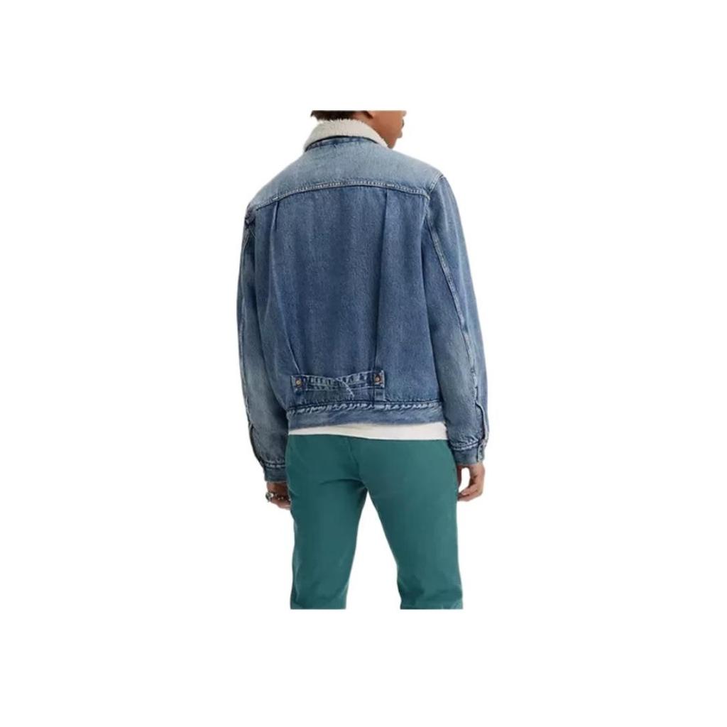 Levis Fw22 Lapel Shearling Collar Single-Breasted Denim Jacket Unisex Jacket Denim-Blue A4882-0000