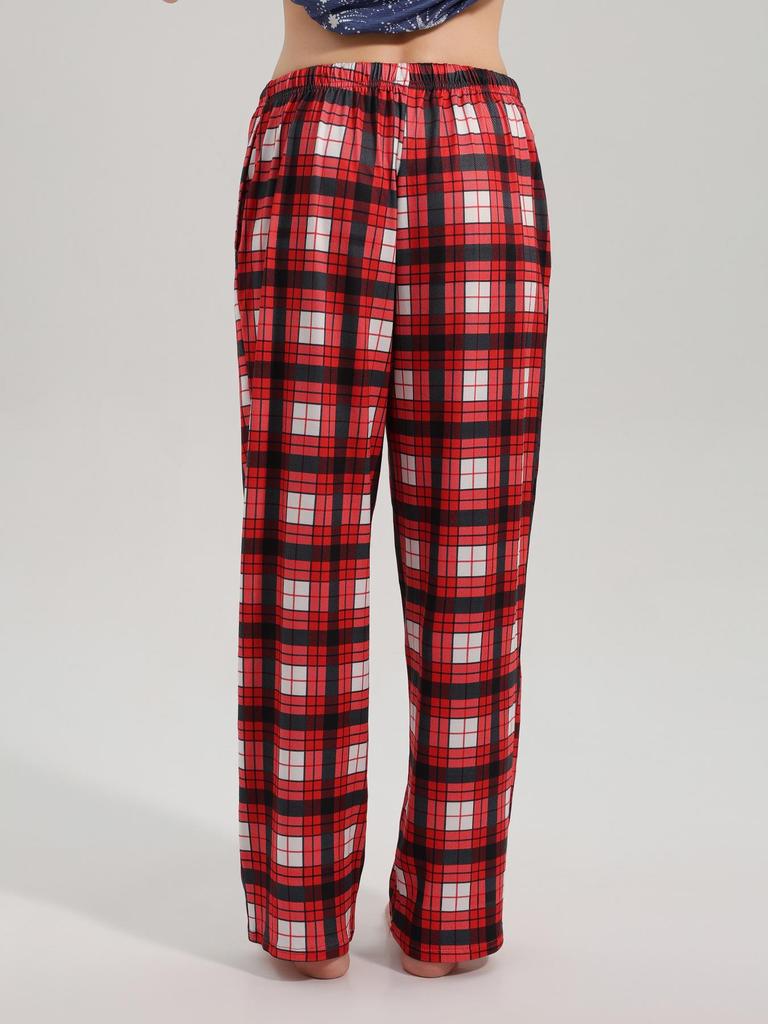 European and American Women's Plaid Print Casual Sleep Pants - Drawstring Loose Fit