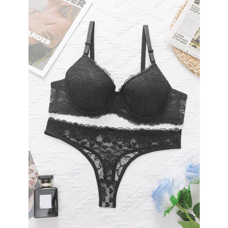 Gather Underwear Panty Set Sexy Comfortable Fashion Straps Lace Ultra-thin Bra Set