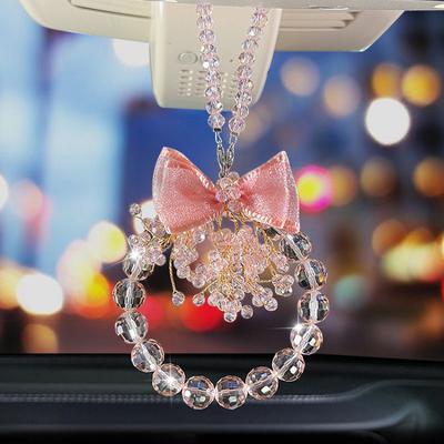 Bling Auto Rückspiegel Hängende Perlenschleife Ornamente Auto Kreative Dekoration Geschenke Perlen Auto Dekoration Innenausstattung