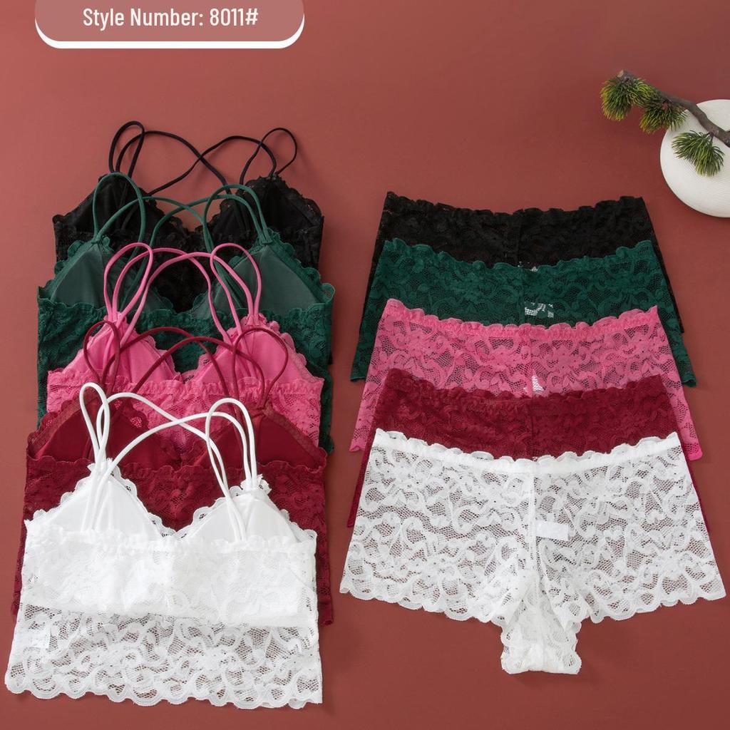 Women’s Sexy Lace Triangle Cup Bra & Panty Set - Wire-Free, Beautiful Back Design