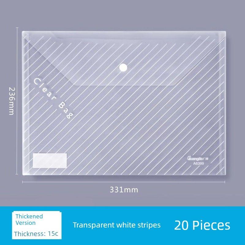 Information Bag Office Student Storage File Bag Transparent Pp File Button Bag Postgraduate Entrance Examination Examination Paper Storage Clip Folder A6399-Transparent White Stripes/20 Pieces