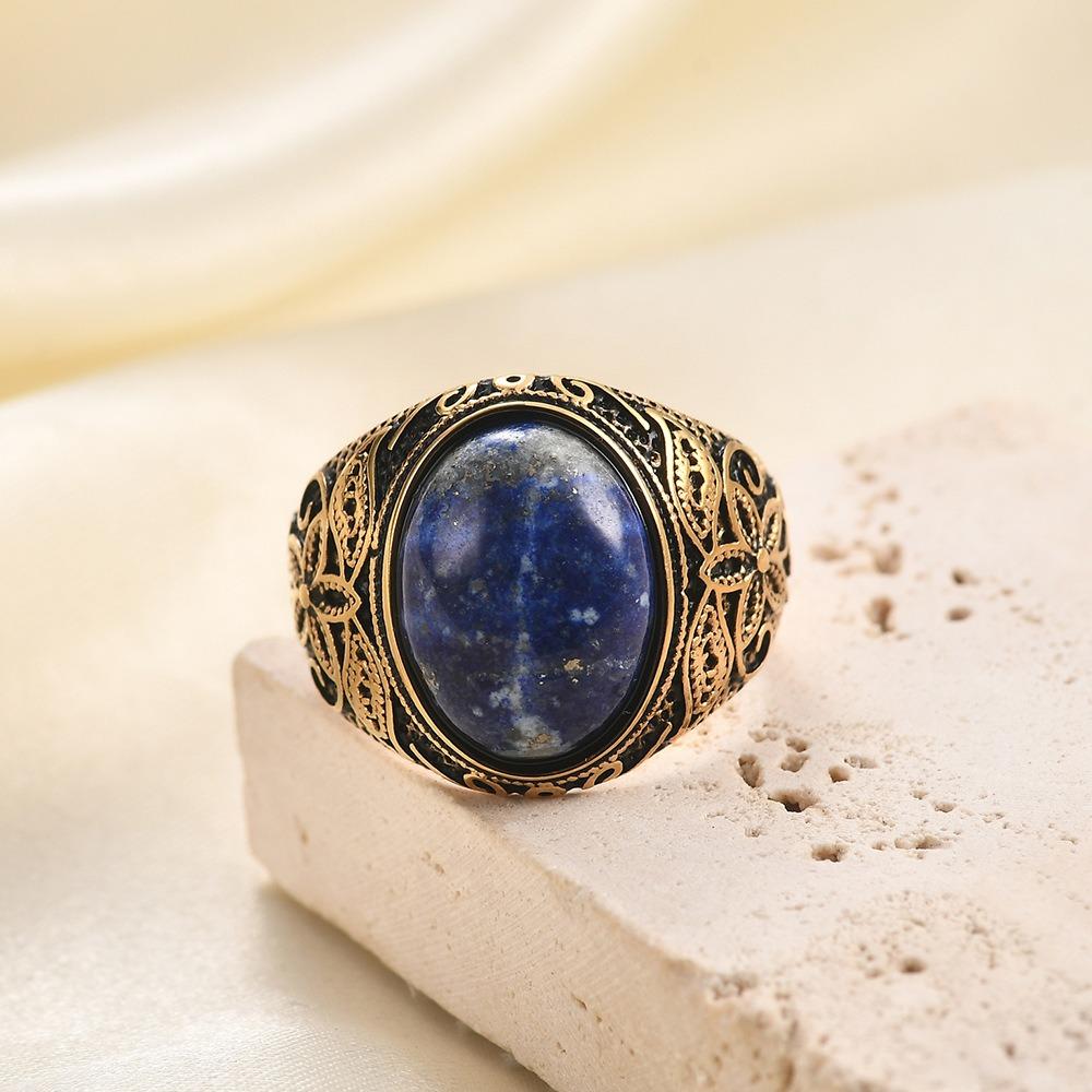Handgefertigter 22MM Edelstahlgussring Antikes Design mit Naturstein Trendiges Accessoire