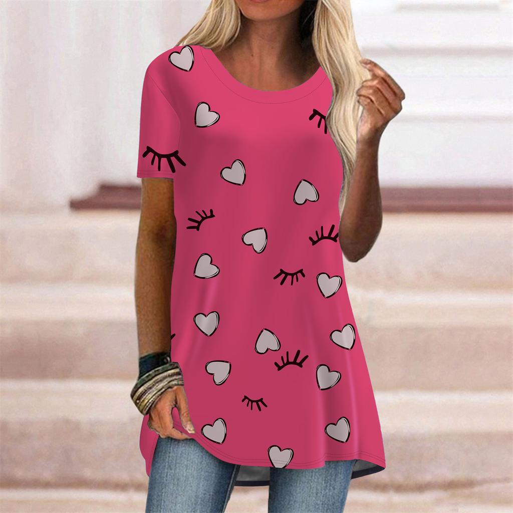 Plus Size Women Summer Blue Butterfly Printed Comfy Short Sleeve Round Collar T-shirt Casual Baggy Mid Length Tee Tops