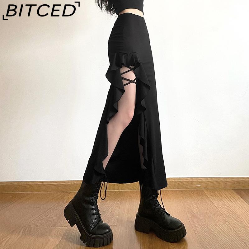 BITCED Summer Women's Solid-Color Slim-Fit Streetwear High-Waisted Bodycon Split Skirt