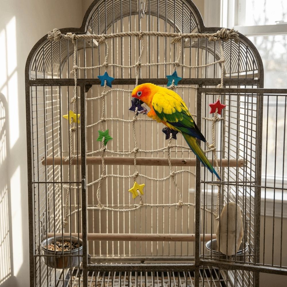 Hanging Parrot Climbing Net Colorful Star Bird Stand Net Creative Bird Hammock Indoor