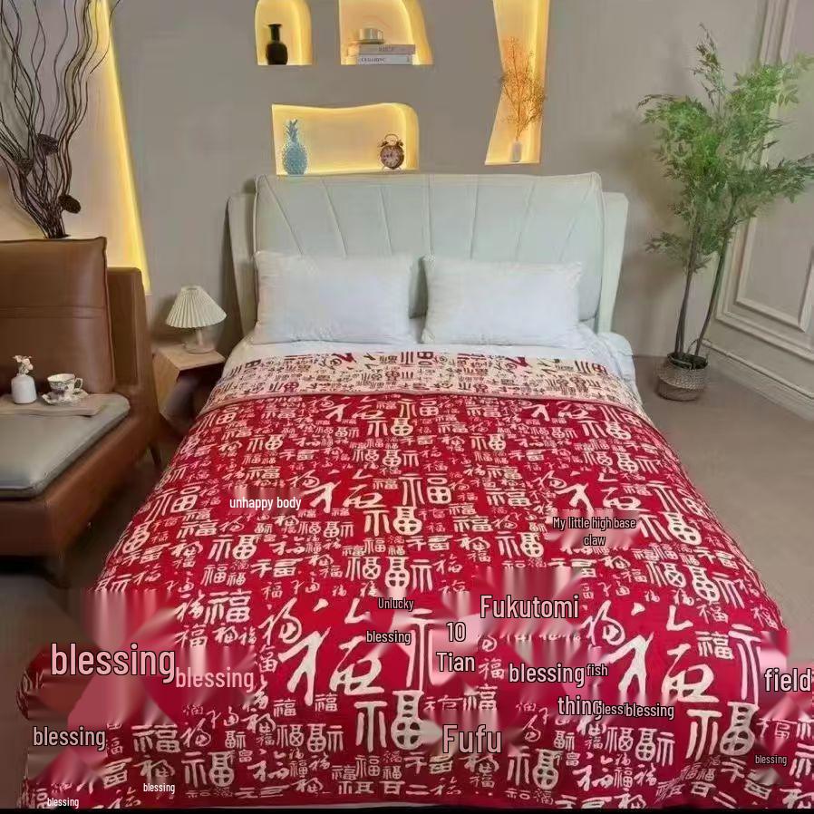 Washable Thickened Cotton-Polyester Floral Blanket Coverlet for All Seasons