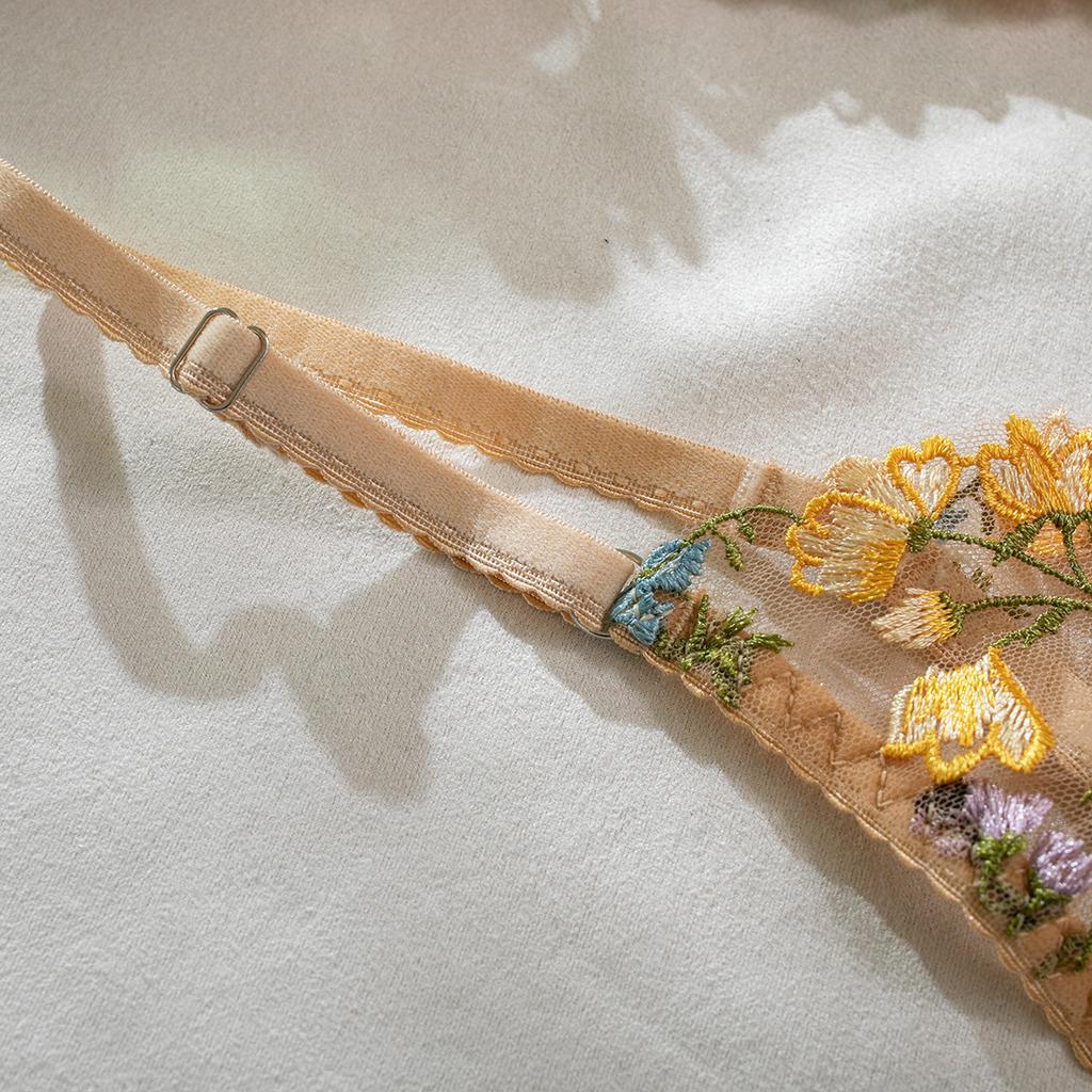 Sexy Lingerie Embroidered Flower See-through Sexy Two-Piece Suit