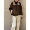 Fleece Patchwork Vintage Short Warm Jacket Women Autumn Winter New Brown Fashion Wool Lapel Coat Korea Chic Designer Casual Clothes