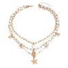 European and American summer seaside starfish conch necklace women's multi-layer stacking design vacation imitation pearl collarbone chain