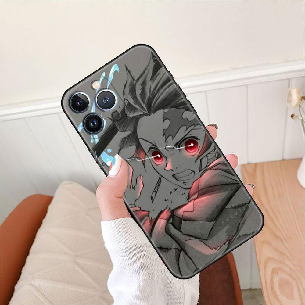 Pouzdro Case Pro Apple iPhone 14 11 13 7 12 Pro 7 XR XS Max 8 Plus 6 14Pro 13Mini Černé Měkké Telefonní Coque Anime Demon Slayer