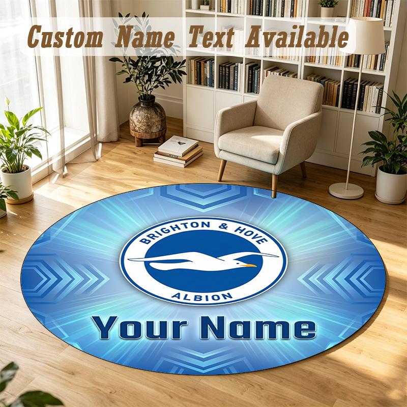 Round Rug Custom NameBrighton & Hove Albion Football Pattern Non Slip Carpet Home Floor Decor
