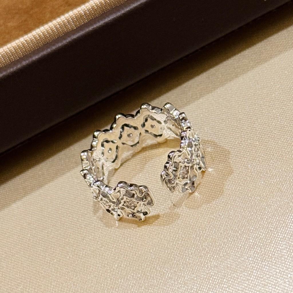 Diamond Clover Open Ring Simulated 7A High Carbon Diamond18k Gold Texture Full of Wealth and Good Luck Daily Wear